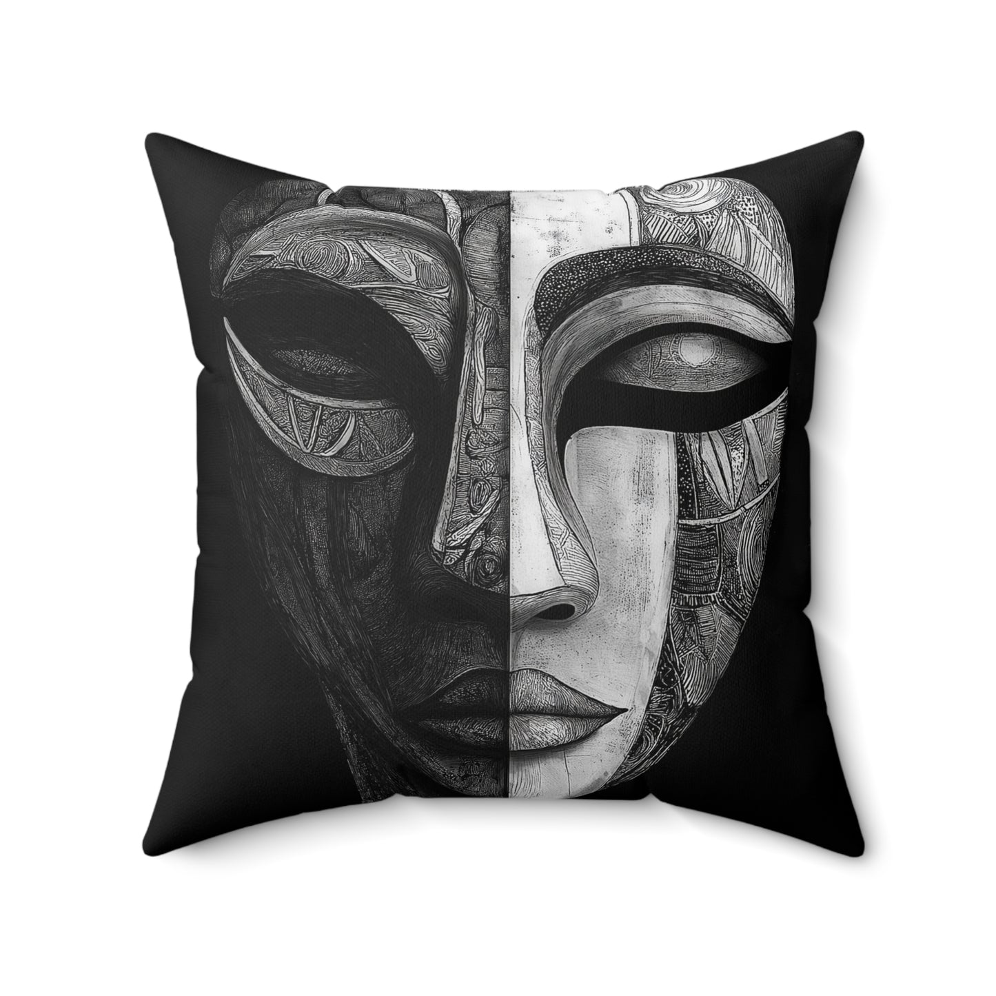 Artistic Black & White Pillow - Abstract Face Design, Home Decor Accent, Modern Living Room, Gift for Art Lovers, Cozy Bedroom