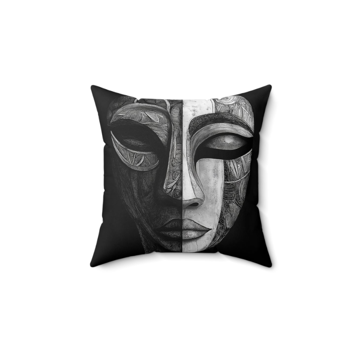 Artistic Black & White Pillow - Abstract Face Design, Home Decor Accent, Modern Living Room, Gift for Art Lovers, Cozy Bedroom