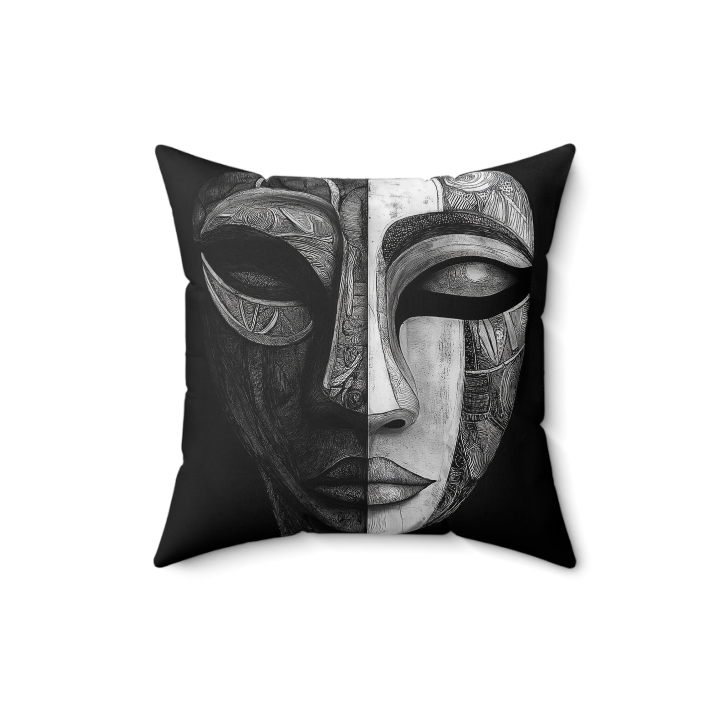 Artistic Black & White Pillow - Abstract Face Design, Home Decor Accent, Modern Living Room, Gift for Art Lovers, Cozy Bedroom