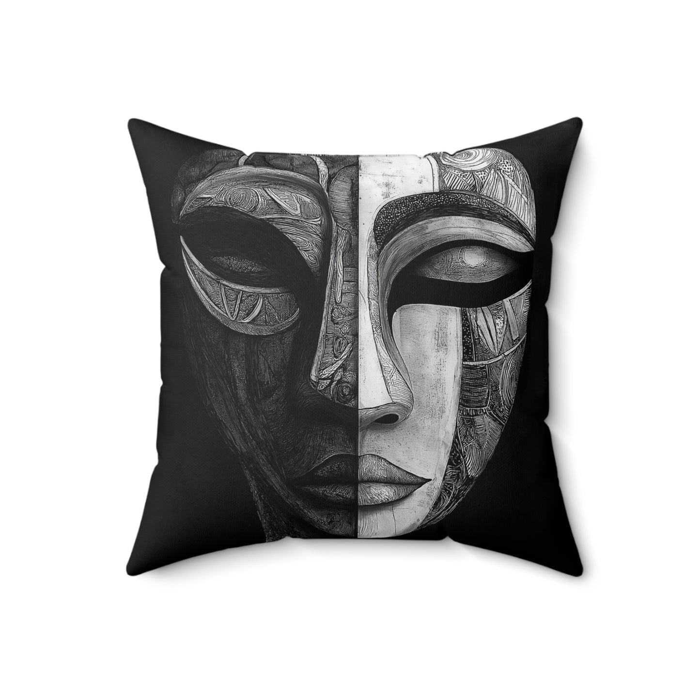 Artistic Black & White Pillow - Abstract Face Design, Home Decor Accent, Modern Living Room, Gift for Art Lovers, Cozy Bedroom
