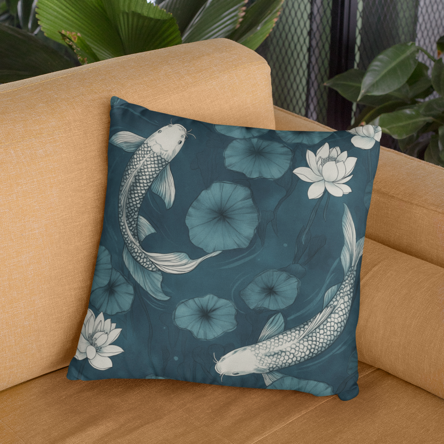 Floral Koi Throw Pillow – Elegant Home Accent Cushion