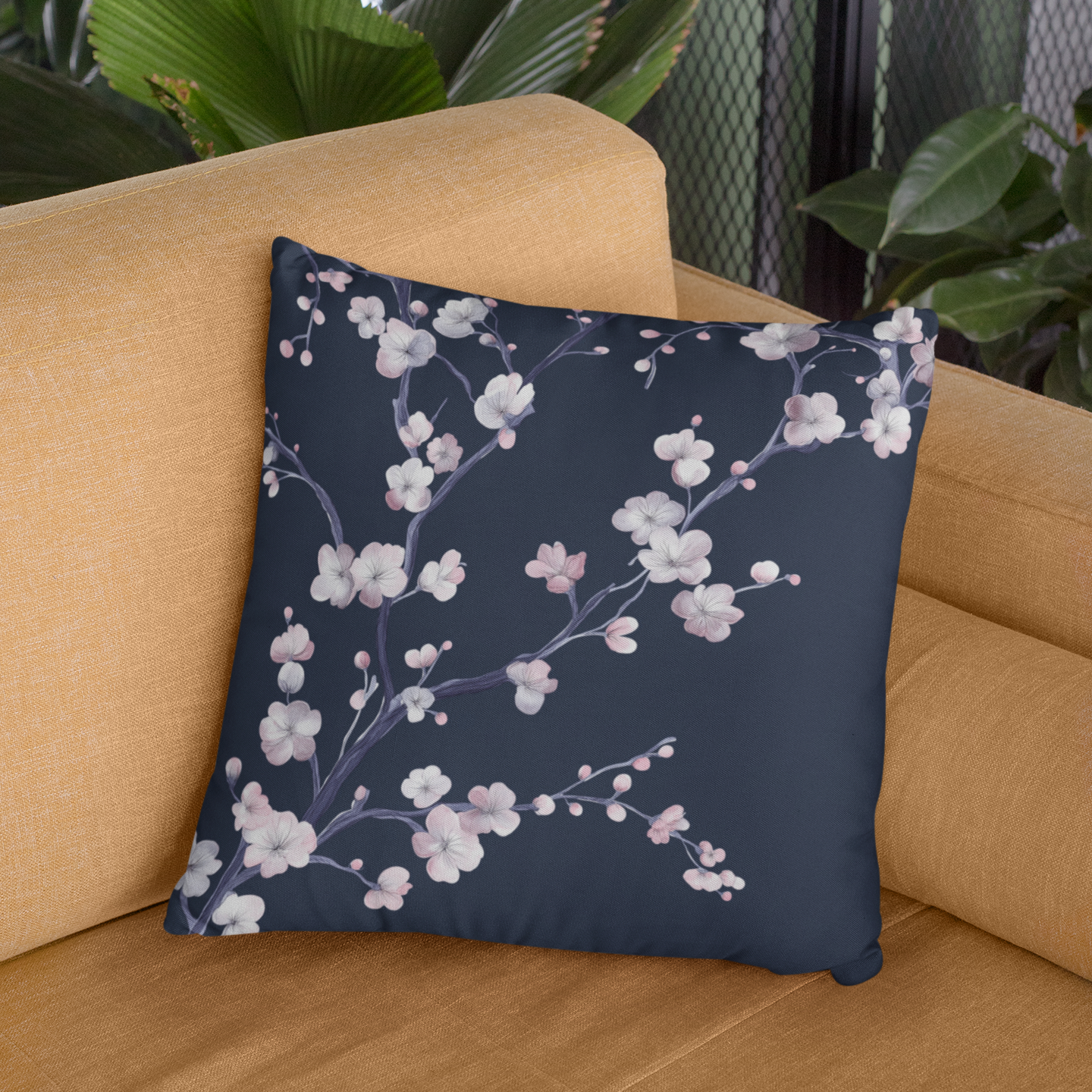 Blossom Floral Throw Pillow – Elegant Square Accent Cushion