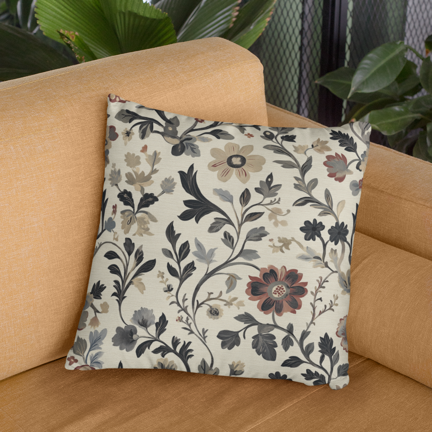 Floral Decorative Throw Pillow – Modern Nature-Inspired Accent Cushion
