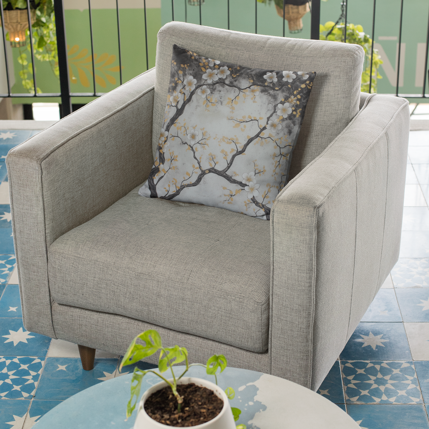 Elegant Floral Throw Pillow – Modern Accent Cushion for Plant Lovers