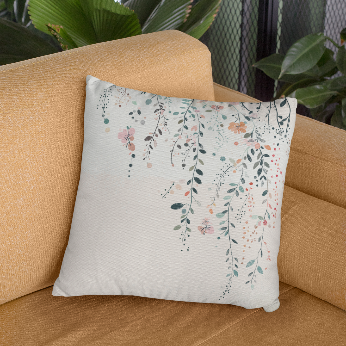 Botanical Flannel Square Pillow - Cozy Home Decor, Ideal Gift for Botanical Lovers, Spring Decor, Bohemian Style, Floral Accent Cushion