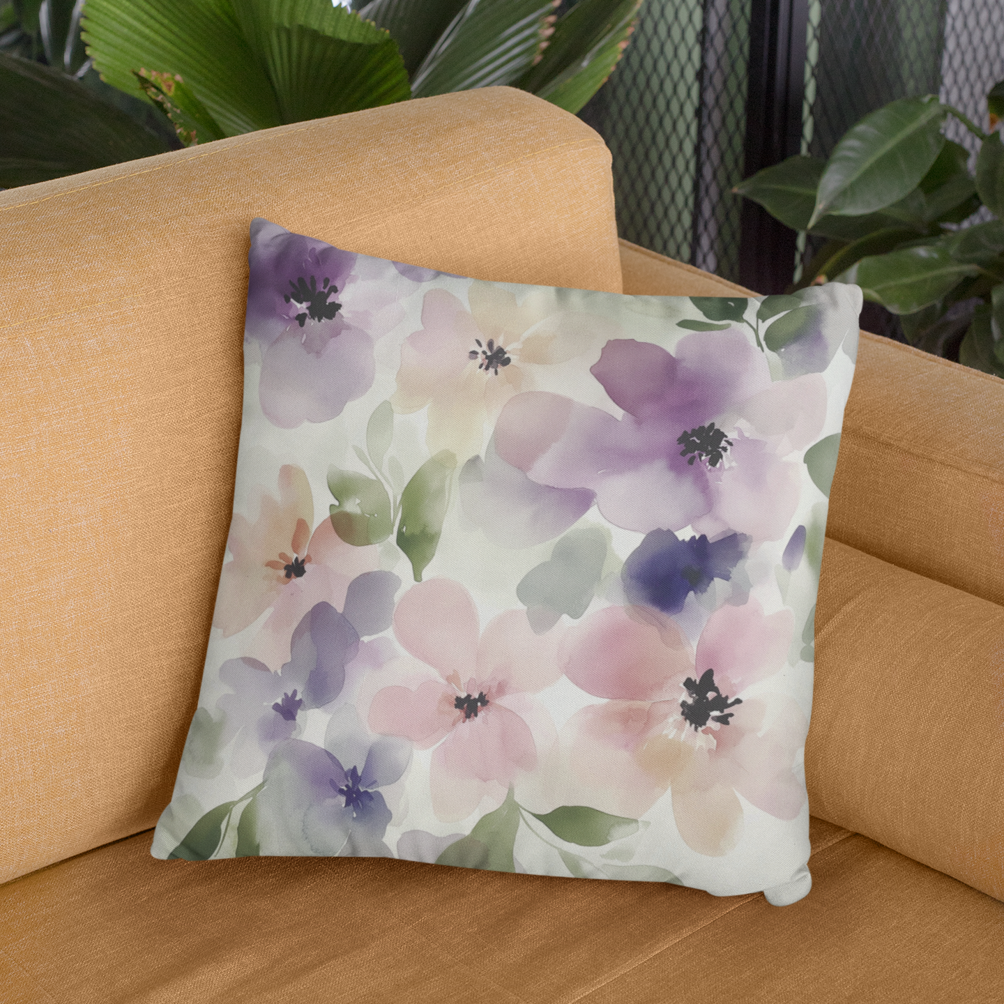 Floral Watercolor Throw Pillow – Soft Modern Accent Cushion