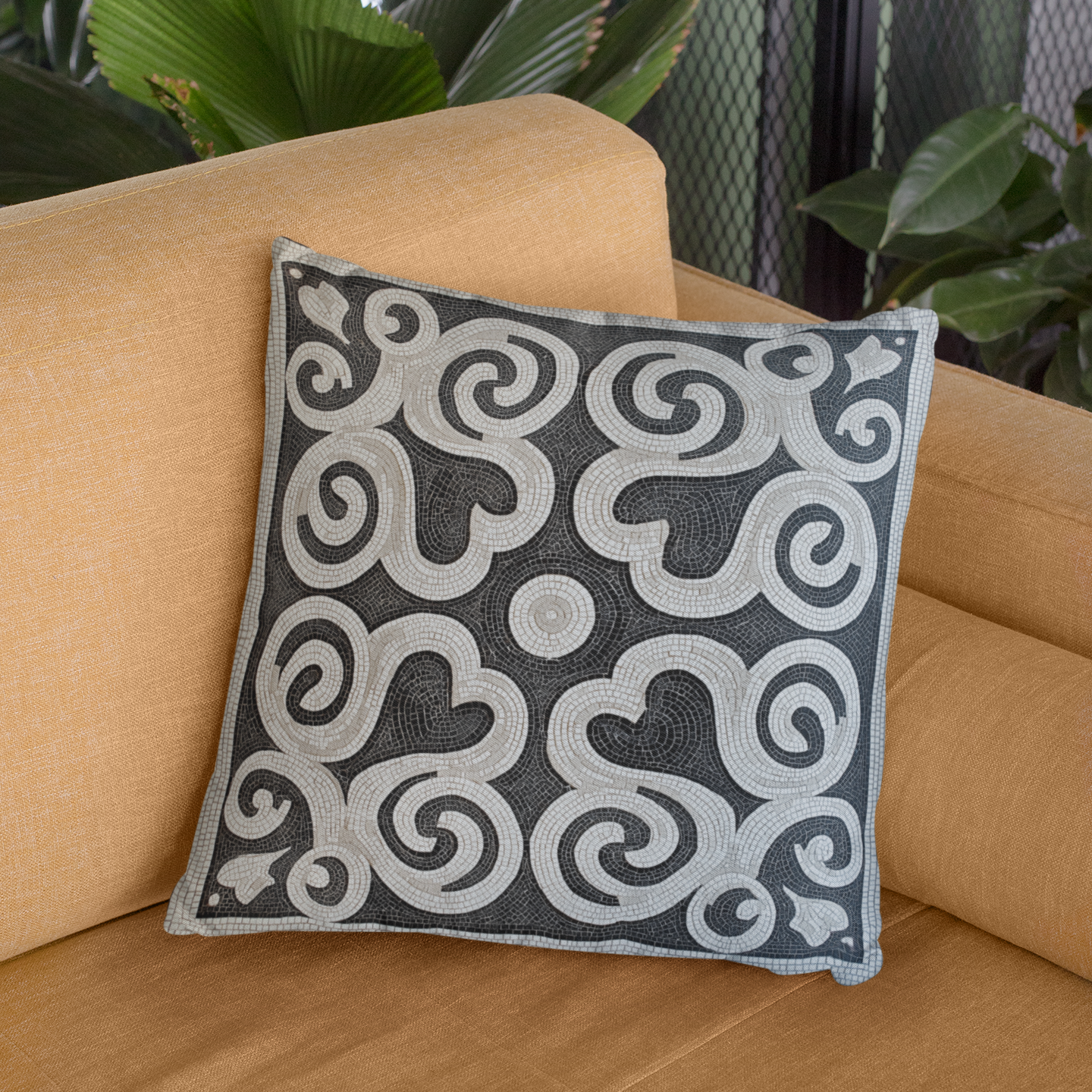 Elegant Heart Pattern Throw Pillow – Black & White Accent Cushion
