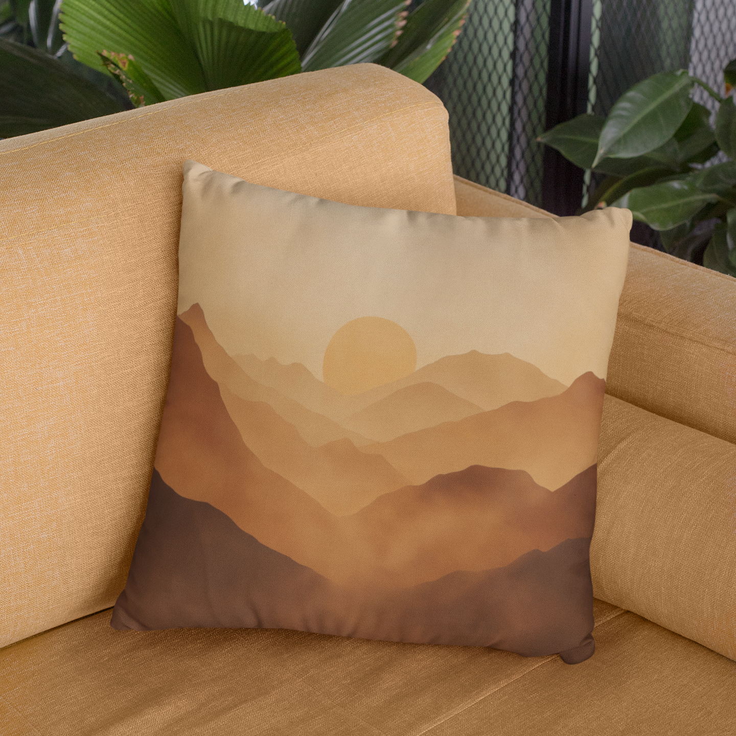 Sunset Landscape Throw Pillow – Nature-Inspired Accent Cushion