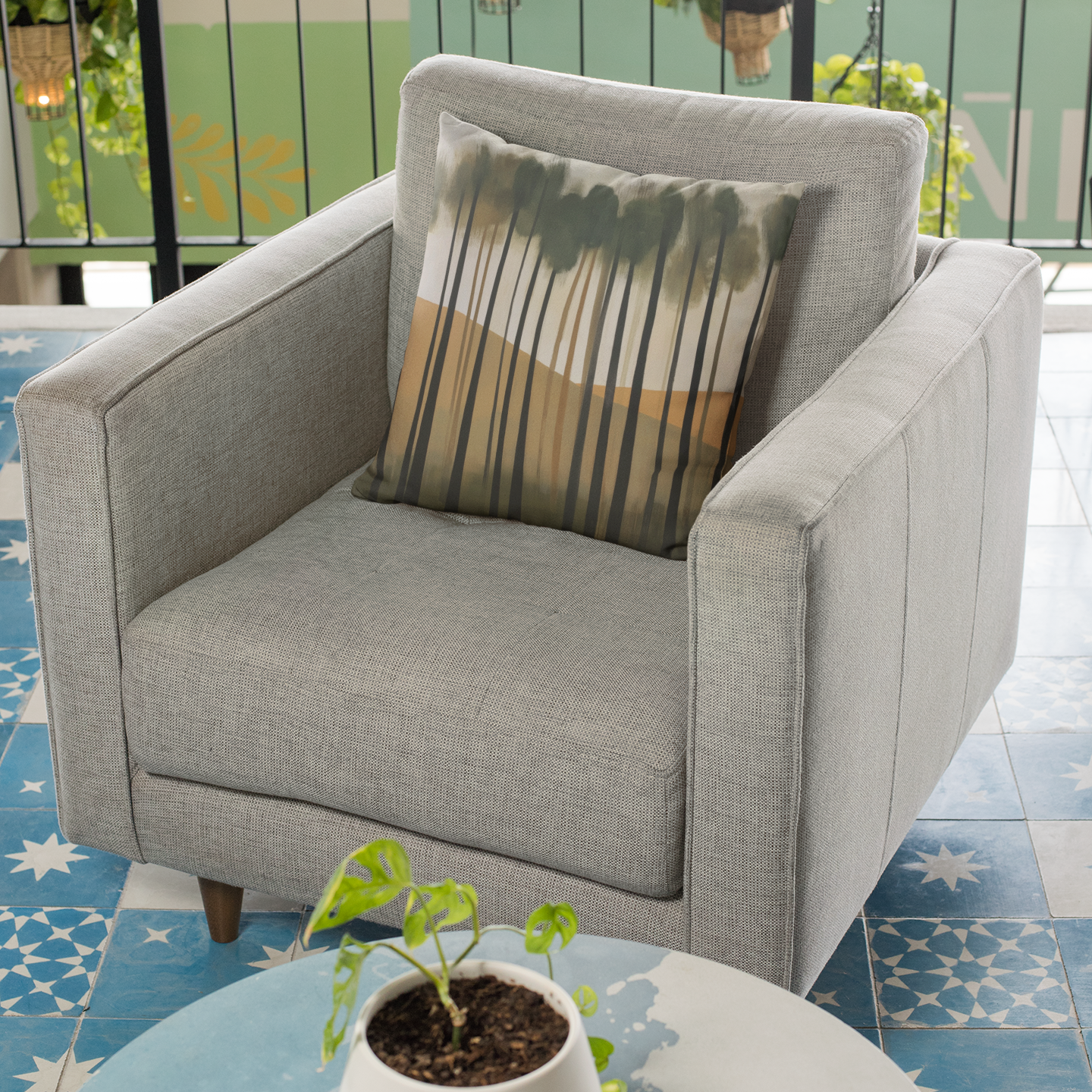 Boho Chic Square Throw Pillow – Nature-Inspired Accent Cushion