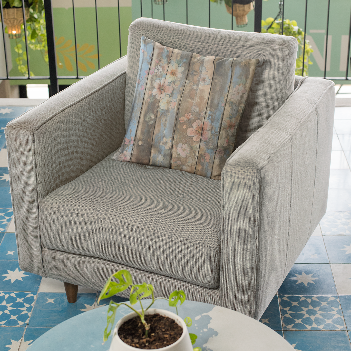 Floral Rustic Square Throw Pillow – Boho-Accent Cushion for Couch