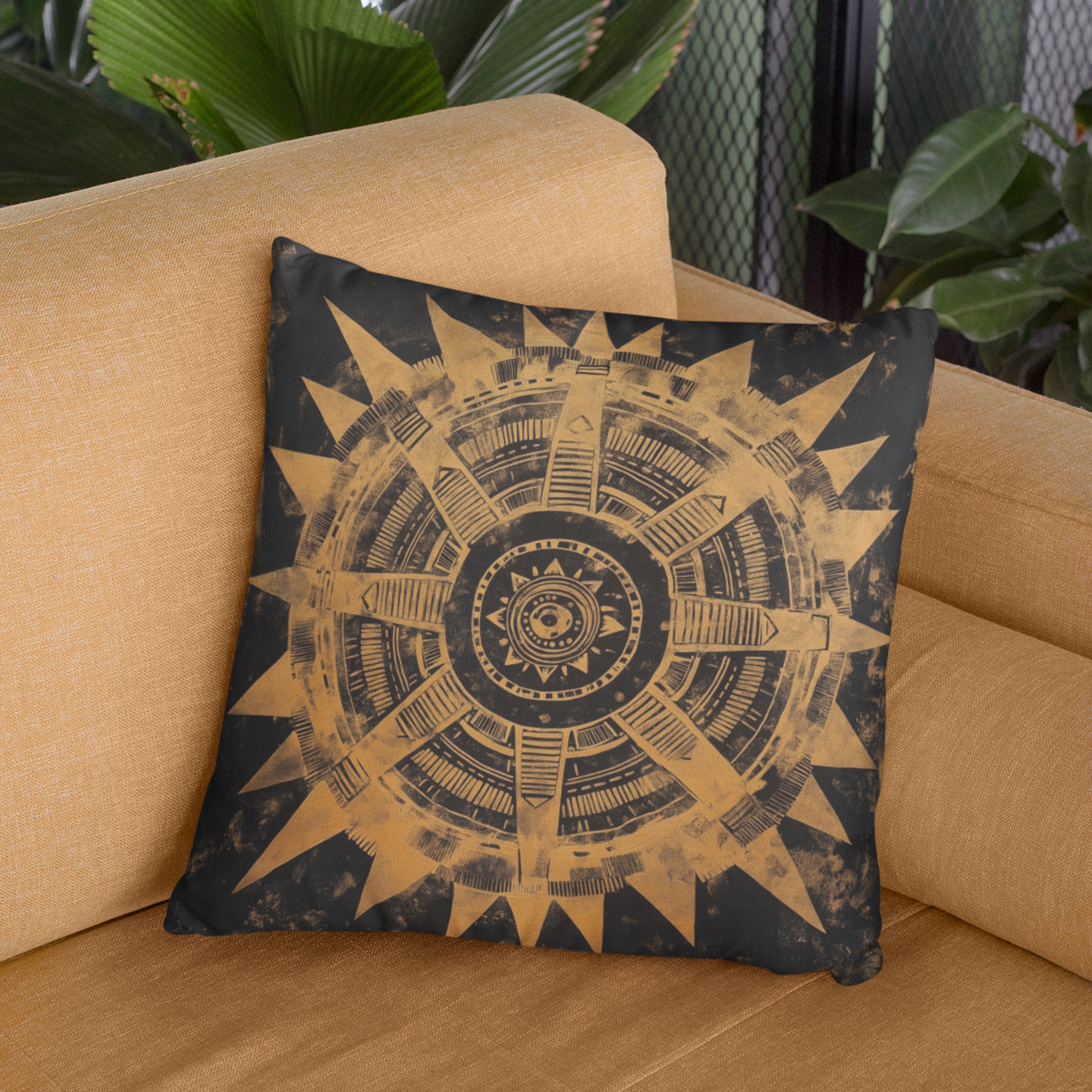 Bohemian Star Compass Throw Pillow – Vintage-Style Accent Cushion