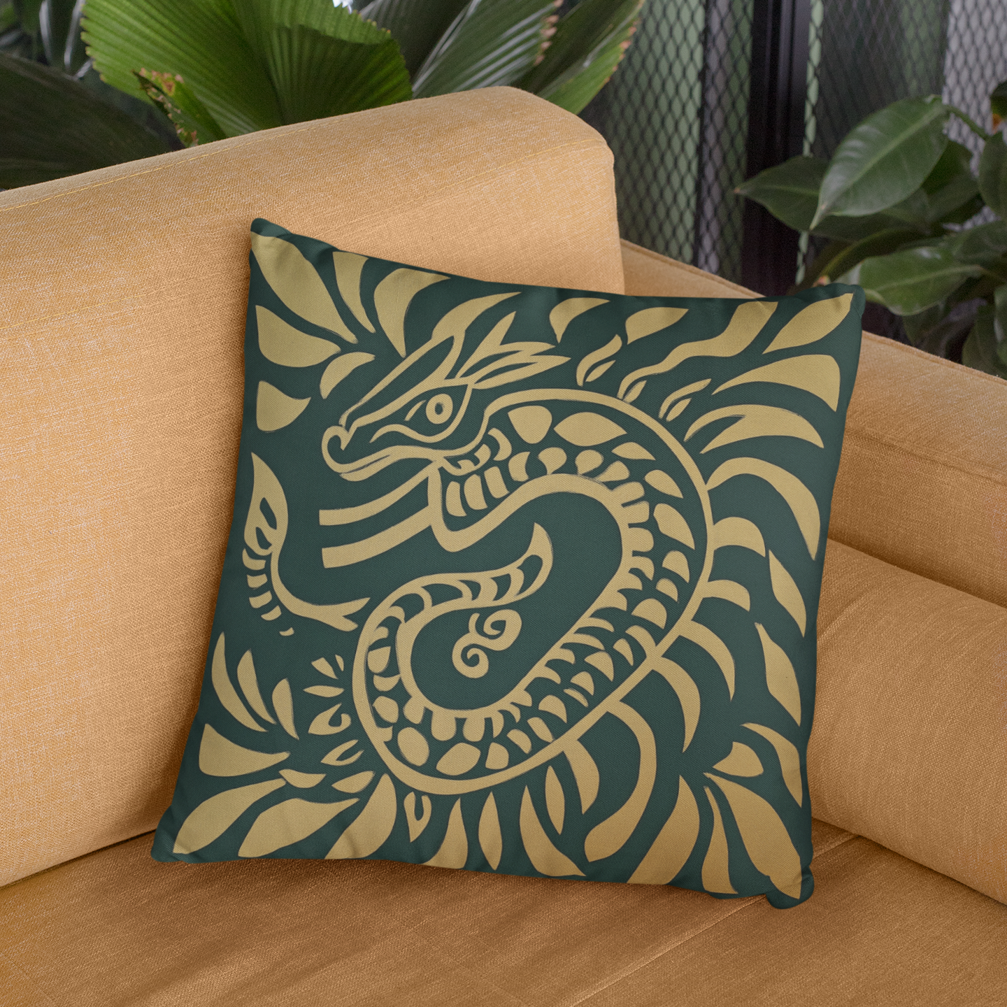 Dragon Design Spun Polyester Square Pillow, Home Decor, Throw Pillow, Unique Gift, Cozy Living Room Accent, Boho Style