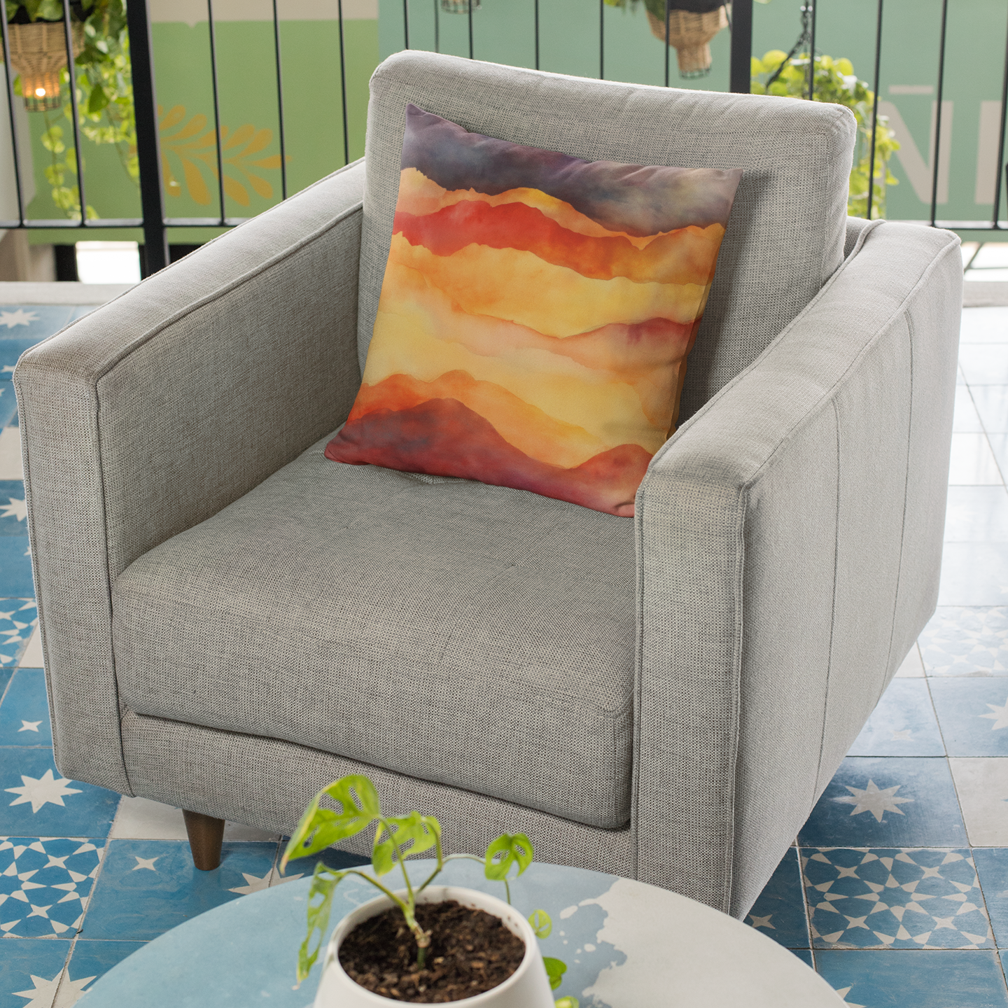 Bohemian Sunset Throw Pillow – Warm-Tone Square Accent Cushion