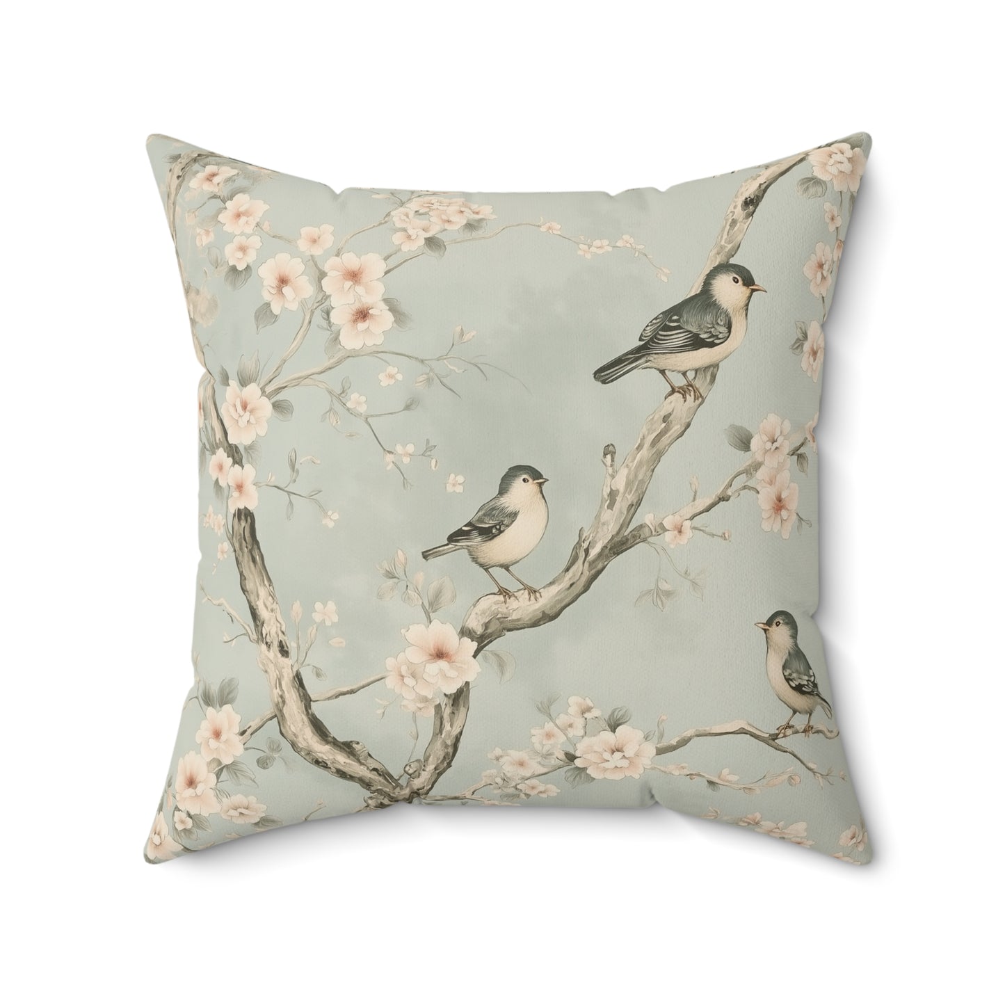 Charming Bird & Blossom Throw Pillow – Nature-Inspired Accent Cushion