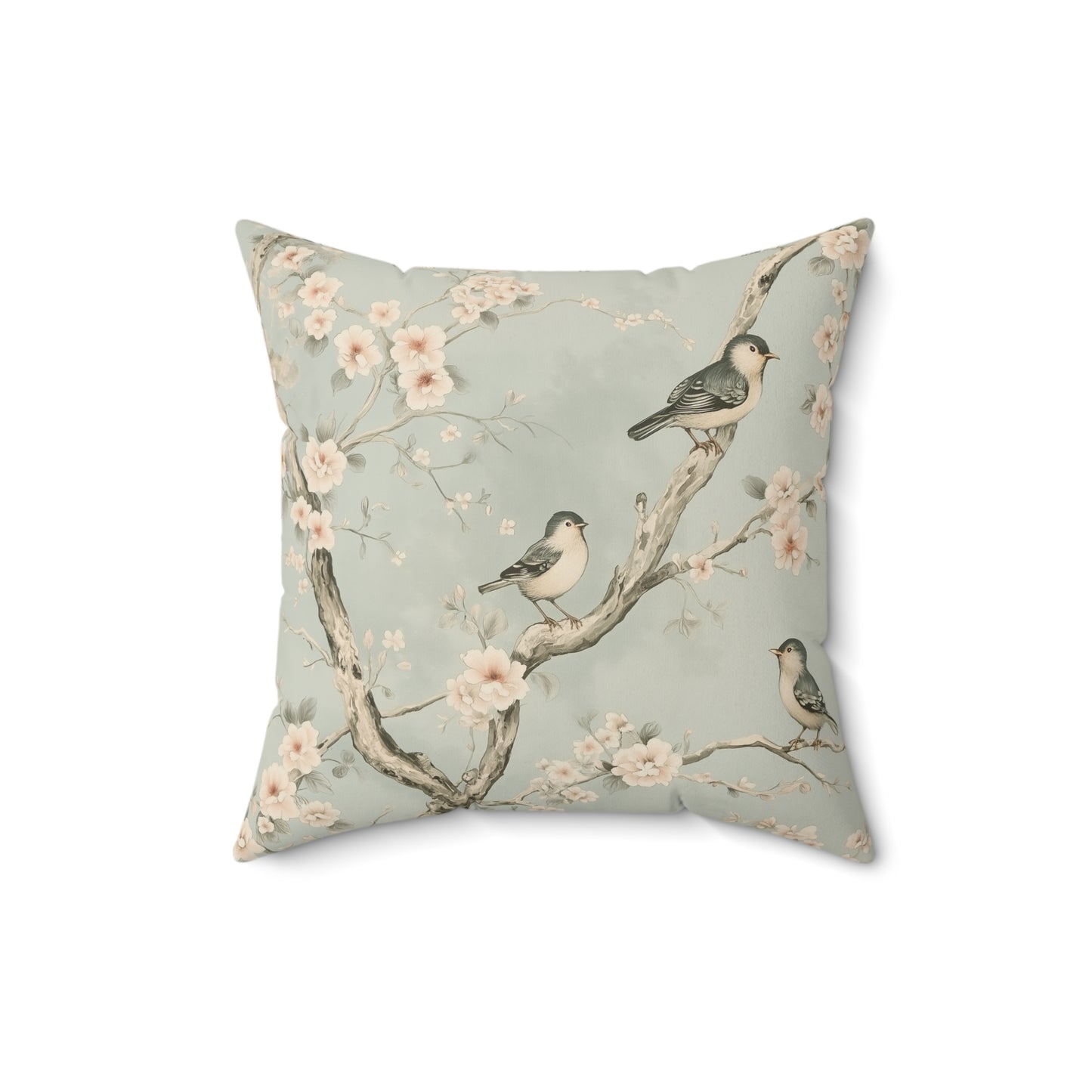 Charming Bird & Blossom Throw Pillow – Nature-Inspired Accent Cushion