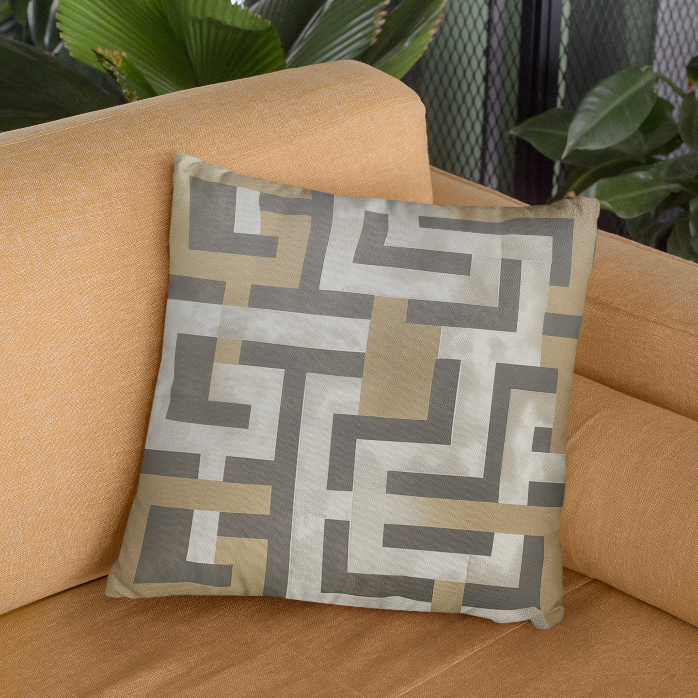 Geometric Patterned Square Throw Pillow – Modern Accent Cushion for Living Room