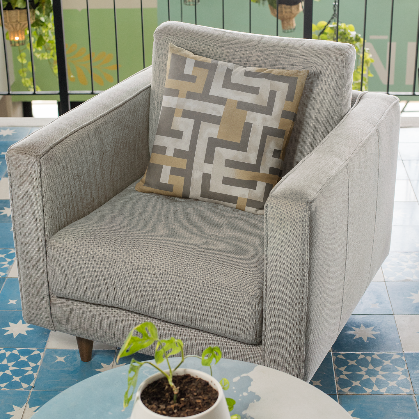 Geometric Patterned Square Throw Pillow – Modern Accent Cushion for Living Room