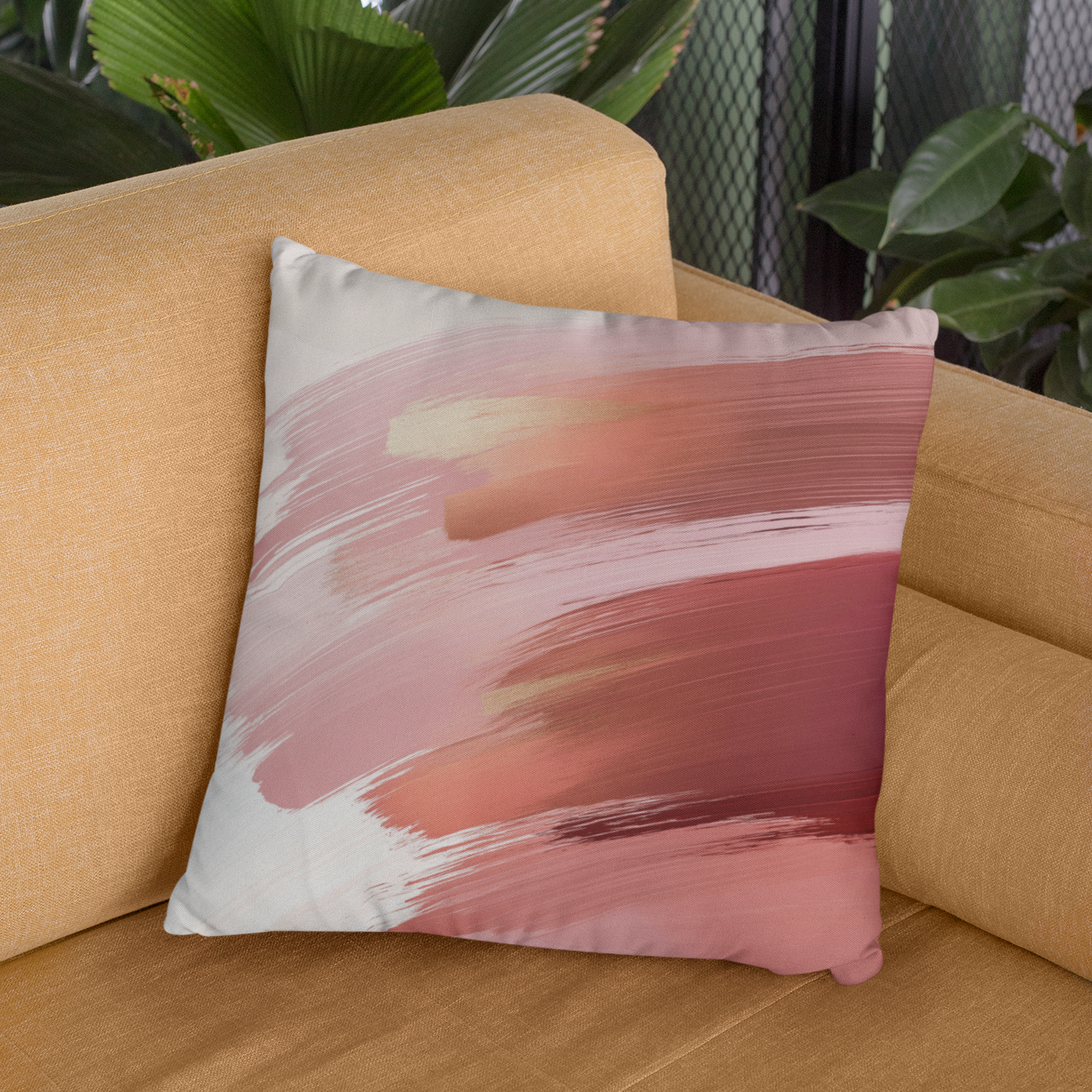 Blush Abstract Art Throw Pillow – Soft Pink Modern Accent Cushion