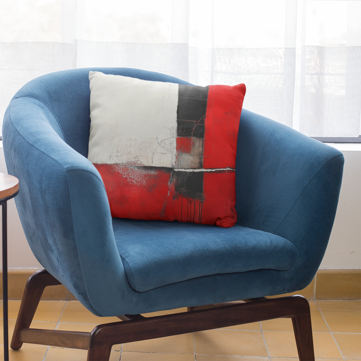 Modern Abstract Throw Pillow – Bold Red & Black Art-Inspired Cushion