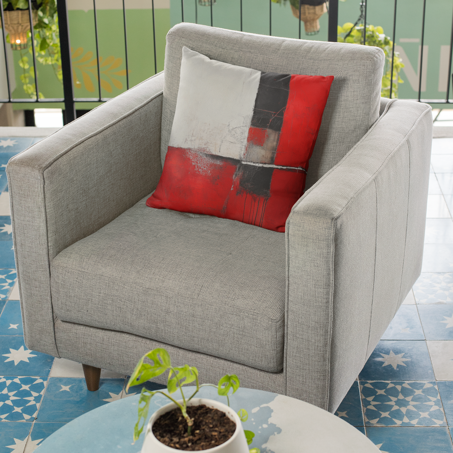 Modern Abstract Throw Pillow – Bold Red & Black Art-Inspired Cushion