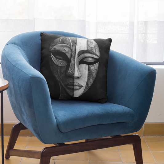 Artistic Black & White Pillow - Abstract Face Design, Home Decor Accent, Modern Living Room, Gift for Art Lovers, Cozy Bedroom