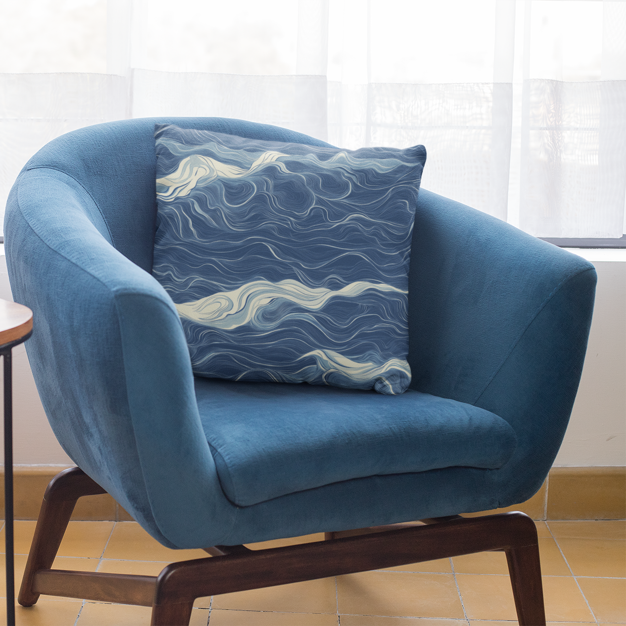 Ocean Wave Decorative Throw Pillow – Coastal Nautical Accent Cushion