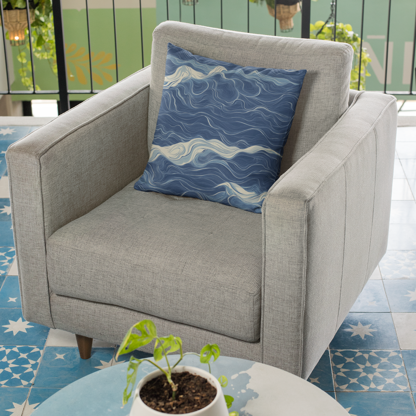 Ocean Wave Decorative Throw Pillow – Coastal Nautical Accent Cushion