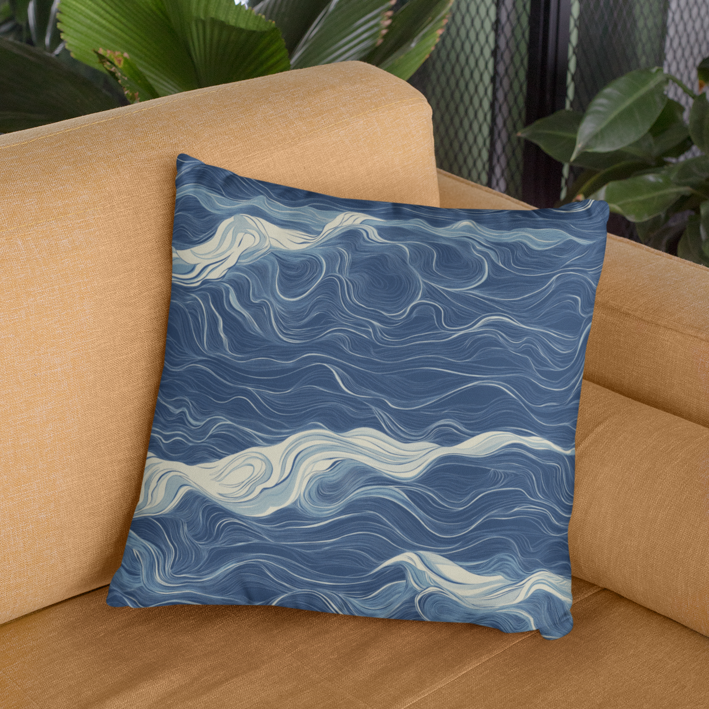 Ocean Wave Decorative Throw Pillow – Coastal Nautical Accent Cushion
