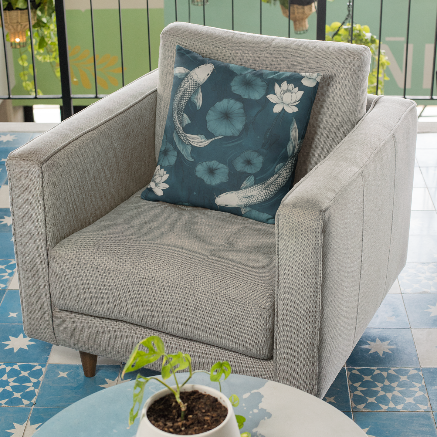 Floral Koi Throw Pillow – Elegant Home Accent Cushion