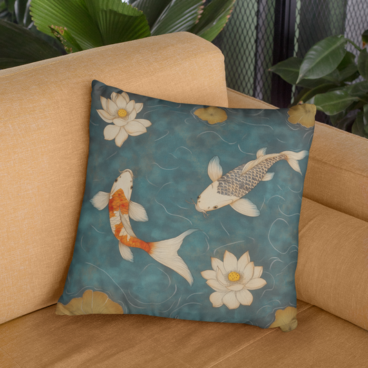 Koi Fish Decorative Pillow, Tranquil Home Accent, Gift for Garden Lovers, Zen Decor for Relaxation, Cozy Living Room Addition