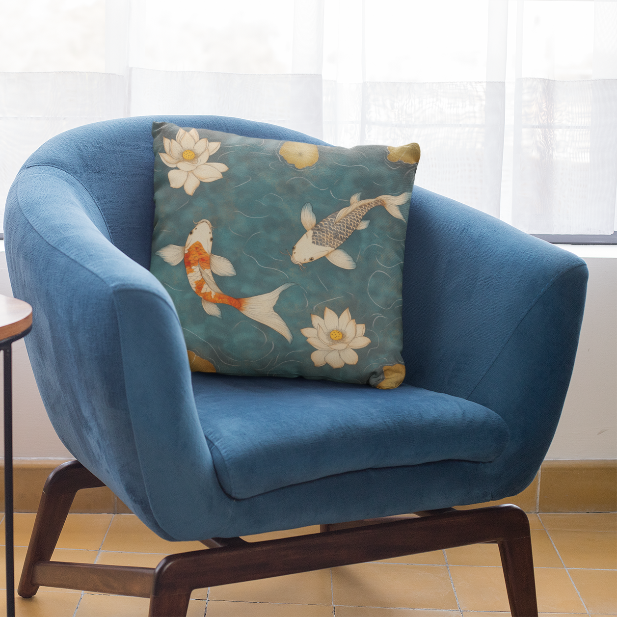 Zen Koi Fish Throw Pillow – Tranquil Garden-Inspired Accent Cushion