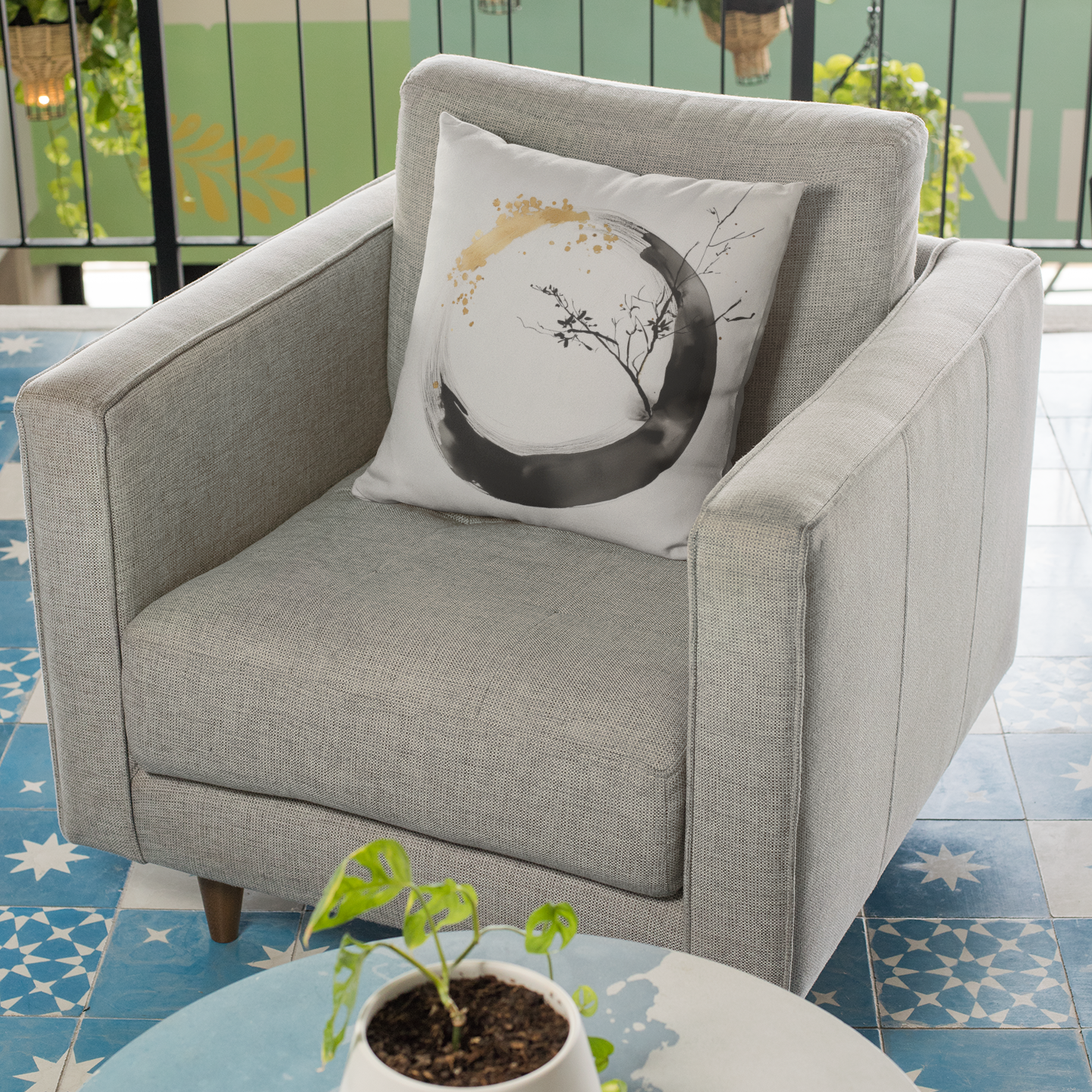 Abstract Botanical Throw Pillow – Modern Nature-Inspired Accent Cushion