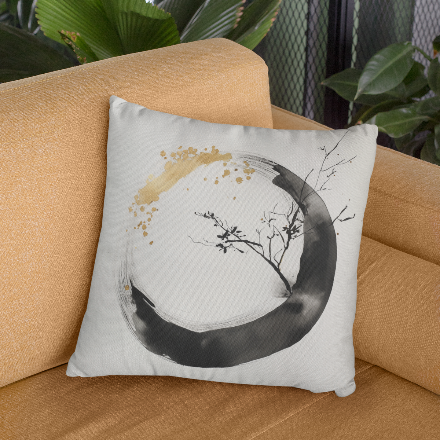 Abstract Botanical Throw Pillow – Modern Nature-Inspired Accent Cushion