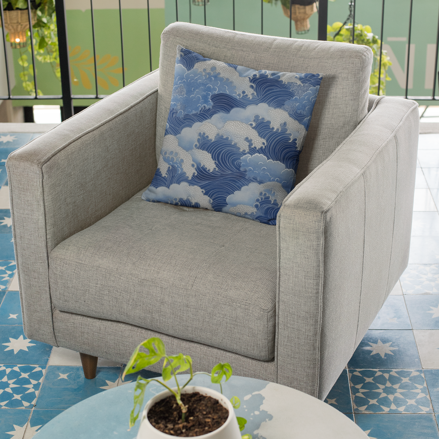 Ocean Wave Throw Pillow – Coastal Nautical Accent Cushion