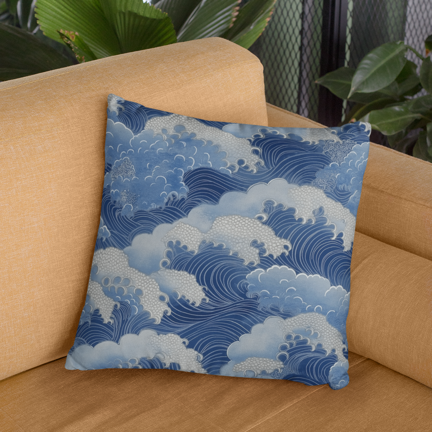 Ocean Wave Throw Pillow – Coastal Nautical Accent Cushion