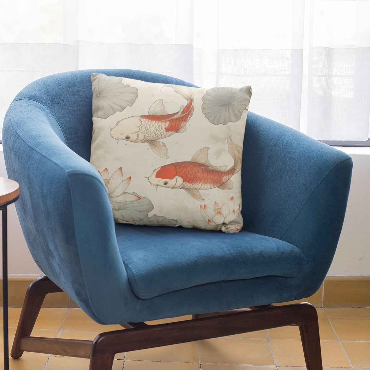 Koi Fish Throw Pillow – Japanese-Style Accent Cushion for Living Room