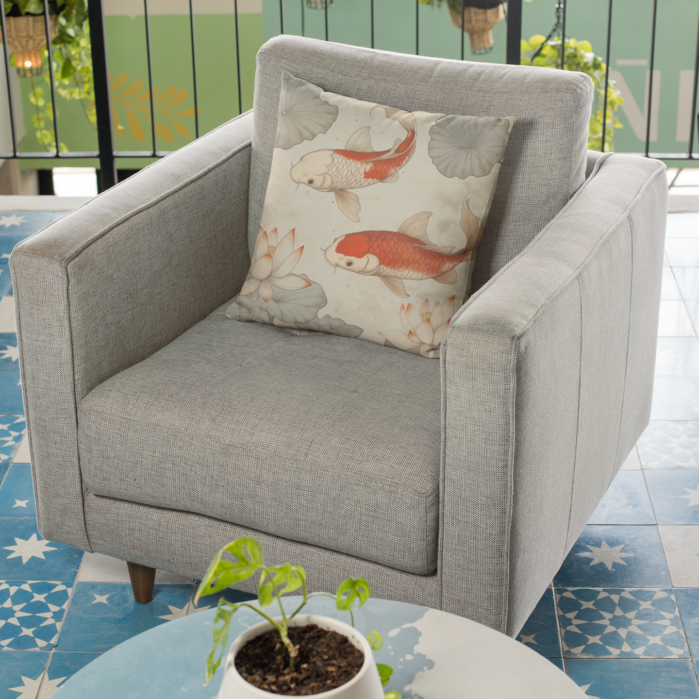 Koi Fish Throw Pillow – Japanese-Style Accent Cushion for Living Room