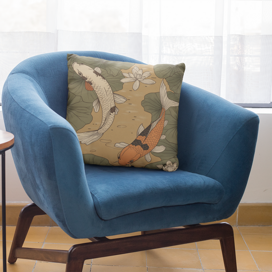 Koi Fish Decorative Pillow, Cozy Home Decor, Unique Gift for Fish Lovers, Sustainable Cushions, Relaxing Zen Vibe