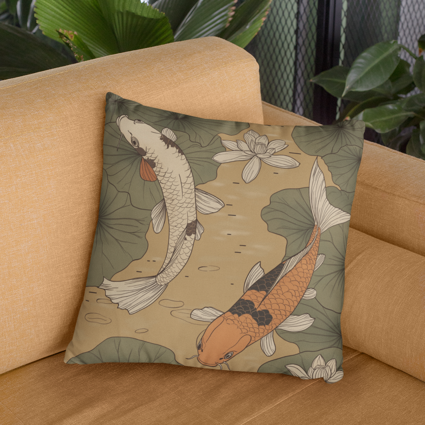 Zen Koi Fish Throw Pillow – Japanese Carp & Pond Inspired Cushion