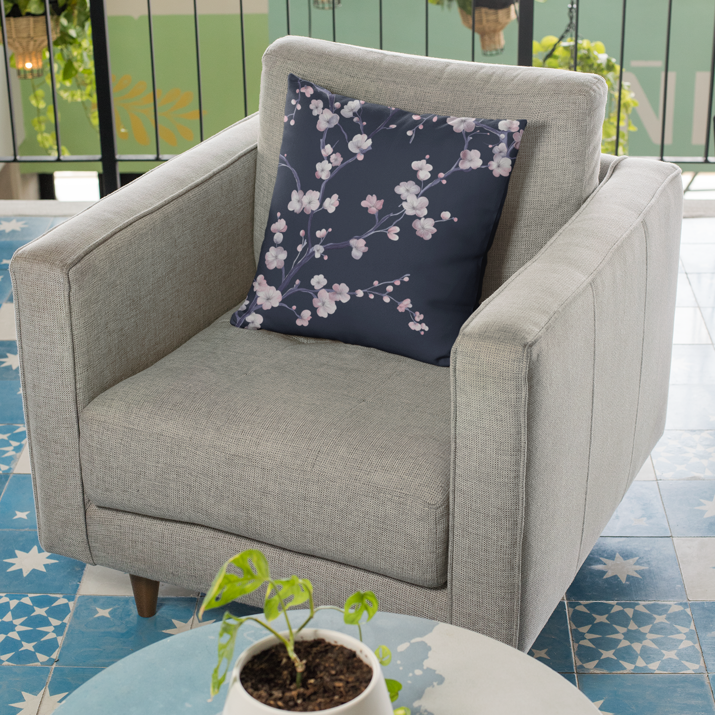 Blossom Floral Throw Pillow – Elegant Square Accent Cushion