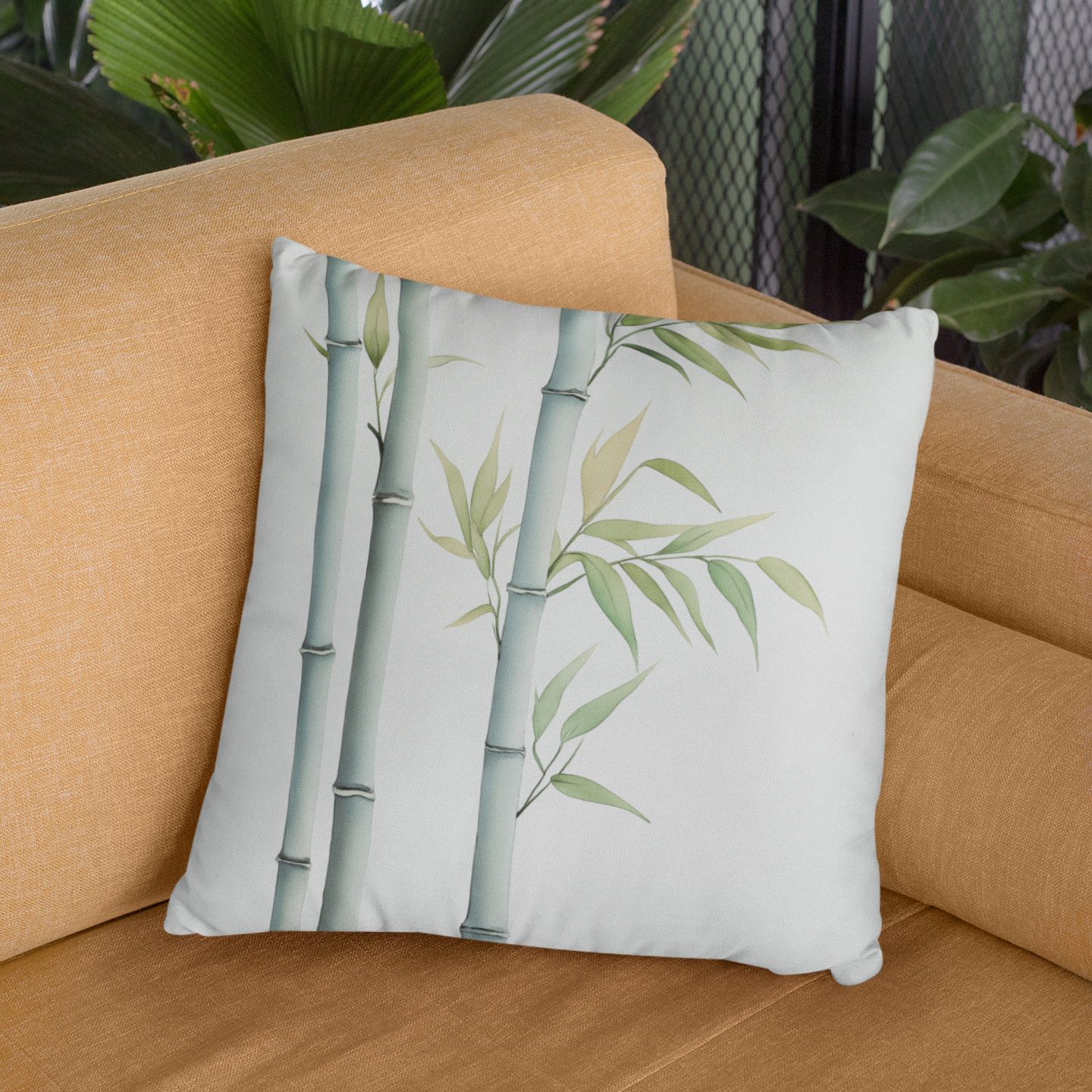 Bamboo Print Throw Pillow – Nature-Inspired Accent Cushion