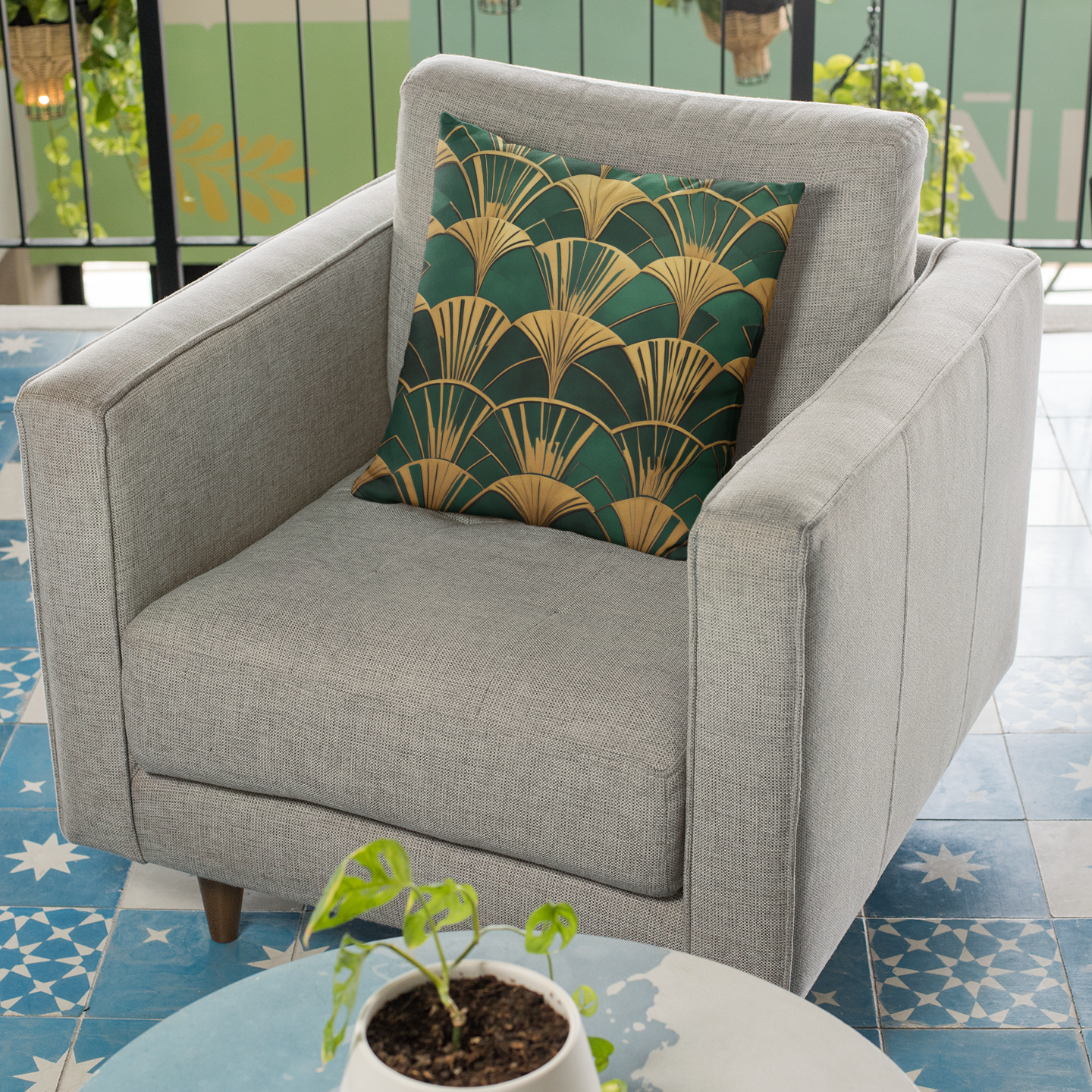 Art Deco Square Throw Pillow – Stylish Vintage-Inspired Accent Cushion