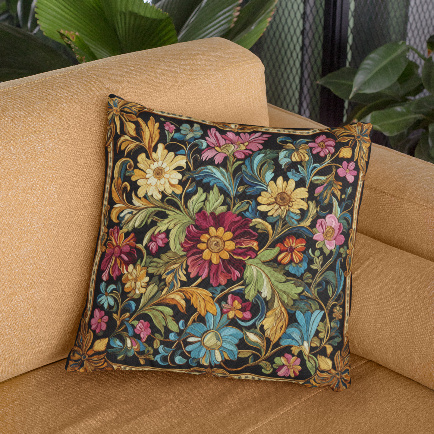 Vintage Botanical Throw Pillow – Elegant Floral Accent Cushion