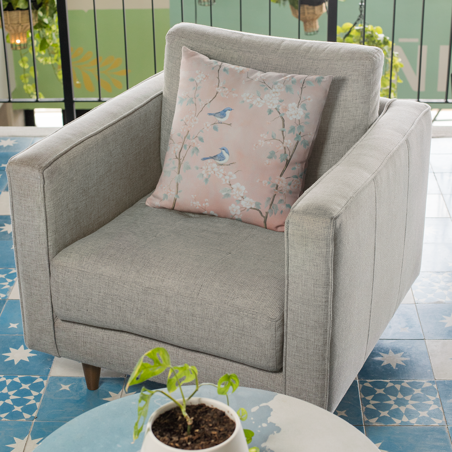 Bird & Blossom Throw Pillow – Nature-Inspired Accent Cushion