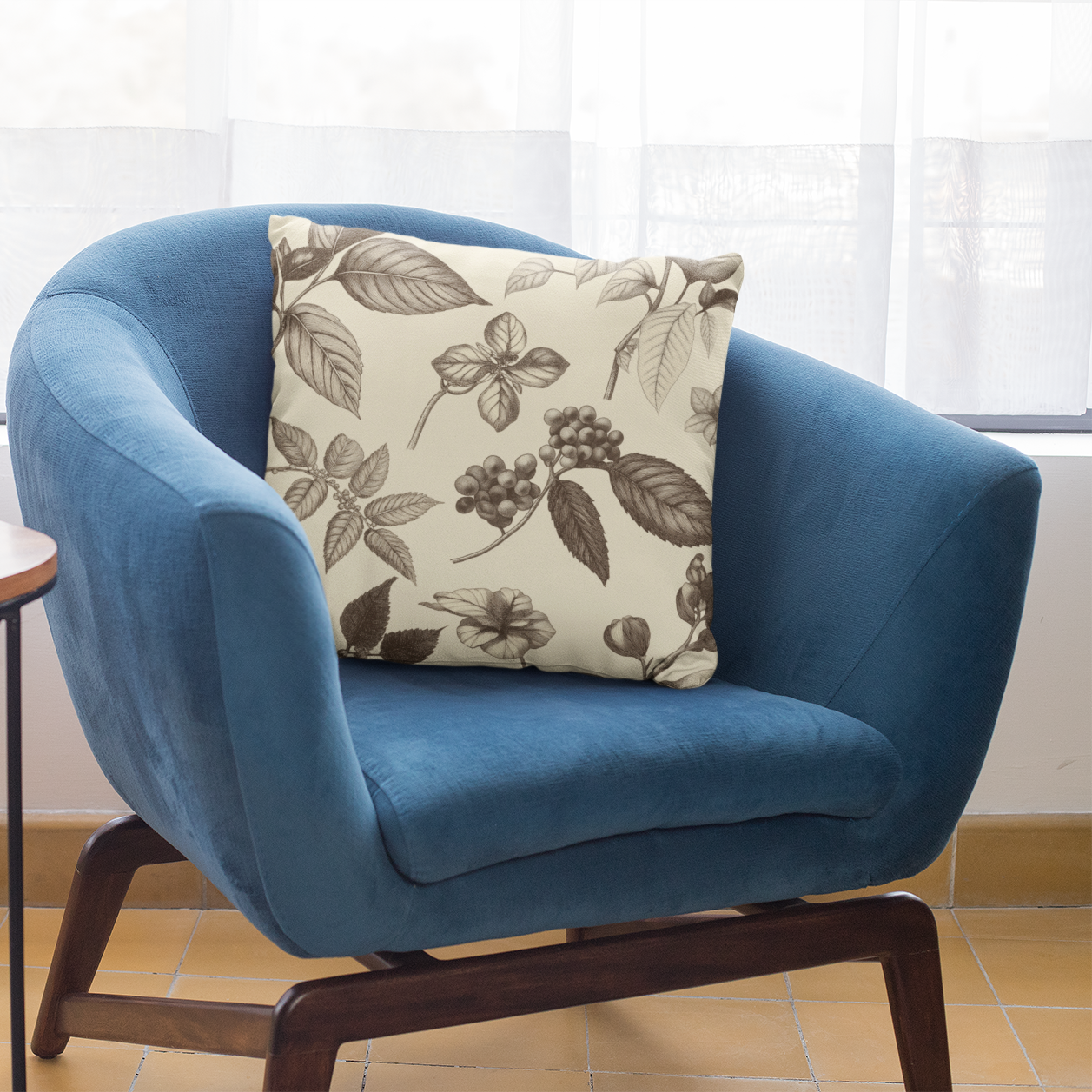 Botanical Print Square Throw Pillow – Nature-Inspired Accent Cushion