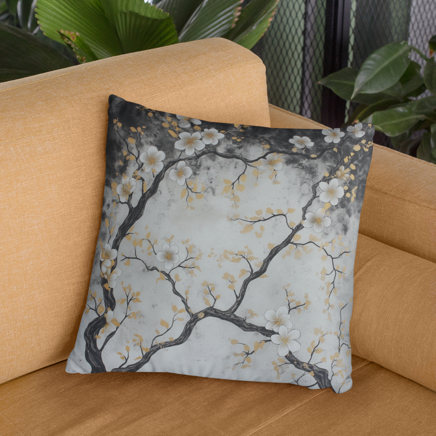 Elegant Floral Throw Pillow – Modern Accent Cushion for Plant Lovers