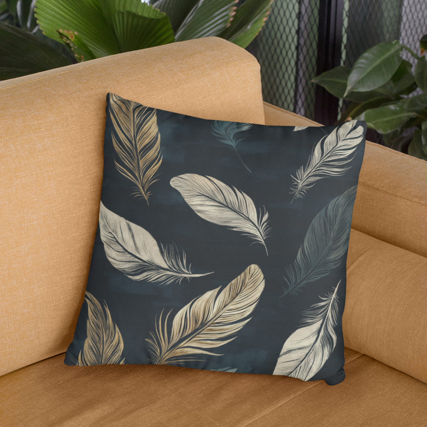 Elegant Feather Throw Pillow – Minimalist Boho Accent Cushion