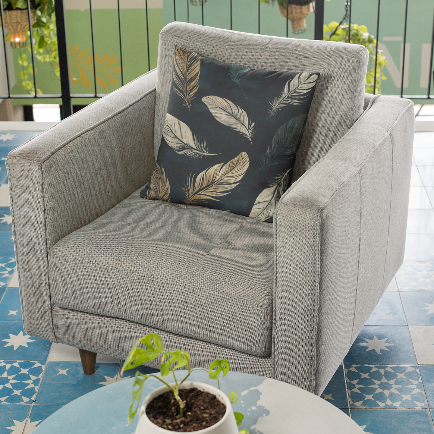 Elegant Feather Throw Pillow – Minimalist Boho Accent Cushion