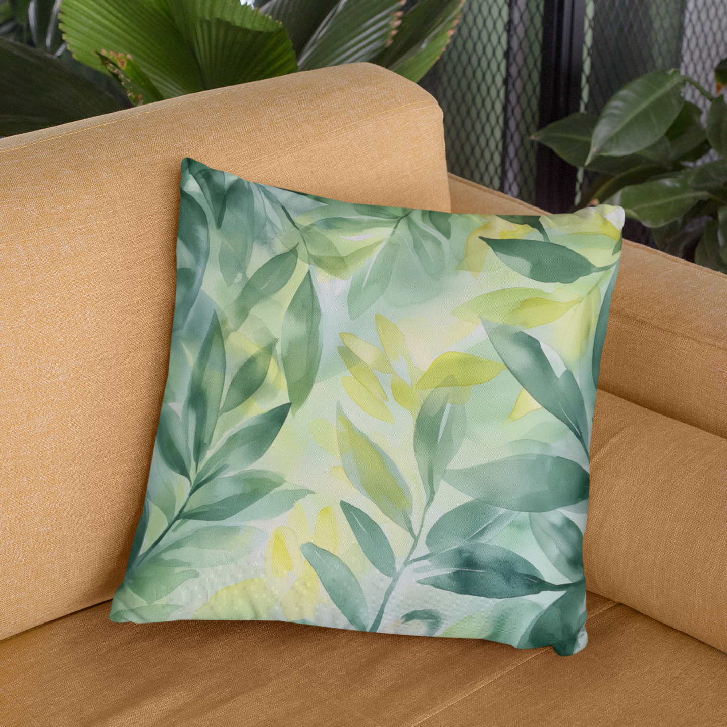 Botanical Leaf Square Throw Pillow – Nature-Inspired Accent Cushion