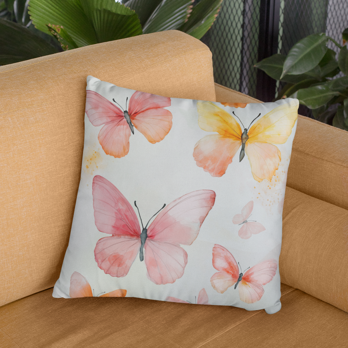 Watercolor Butterfly Throw Pillow – Nature-Inspired Accent Cushion